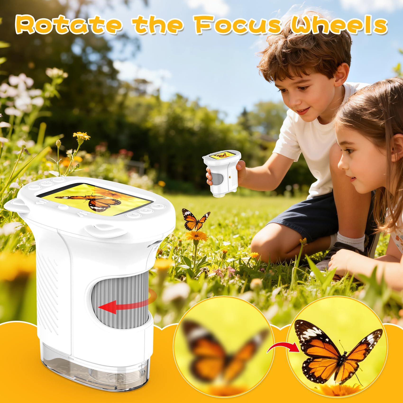Microscopio USB Digitale Per Bambini 1000X Con Schermo IPS 2.4” – Portatile, Ricaricabile, Con 8 LED E Fotocamera Per Foto E Video
