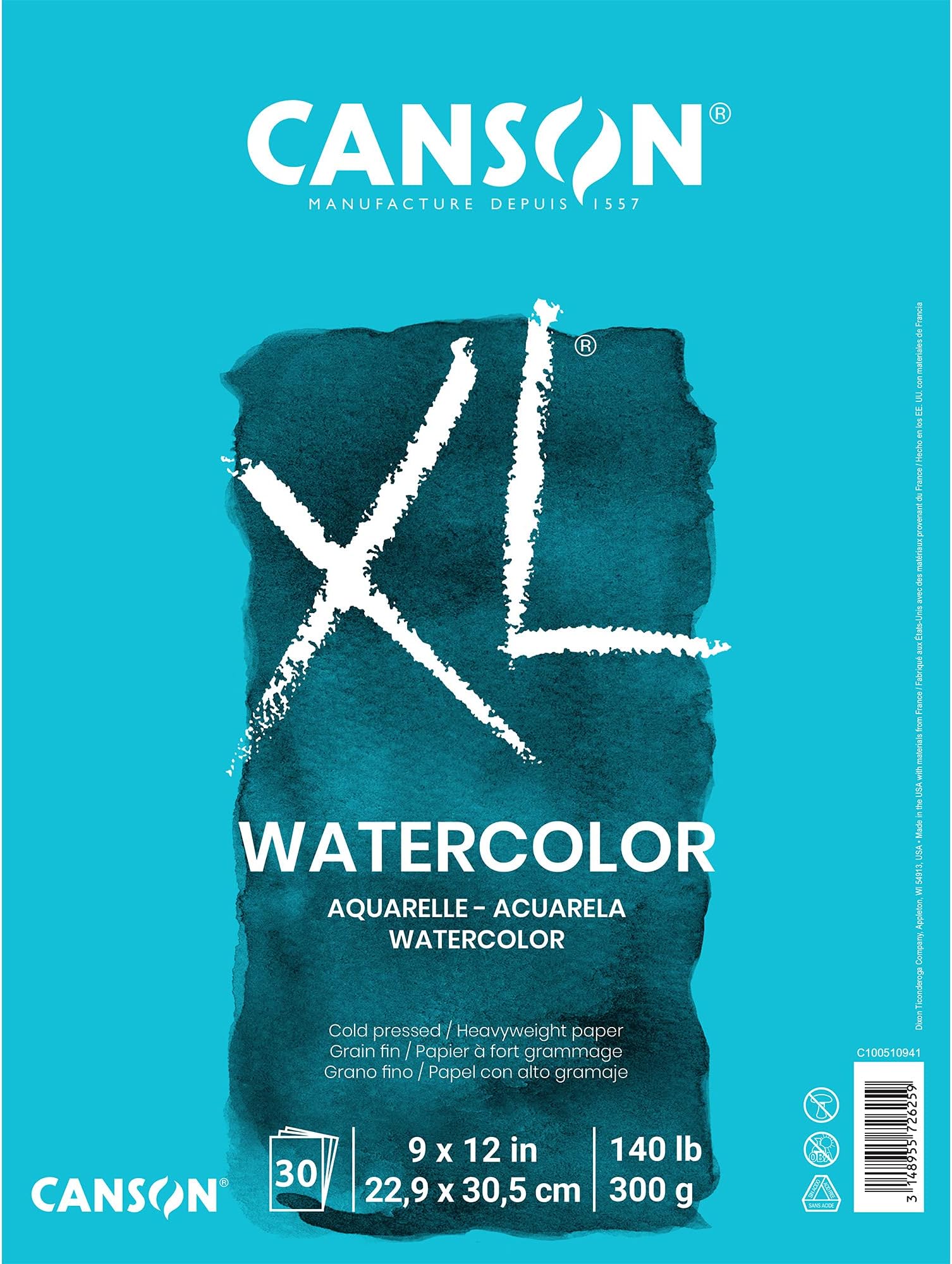Canson 100510941 XL Series Watercolor Pad, 1 Pack, Multicolor