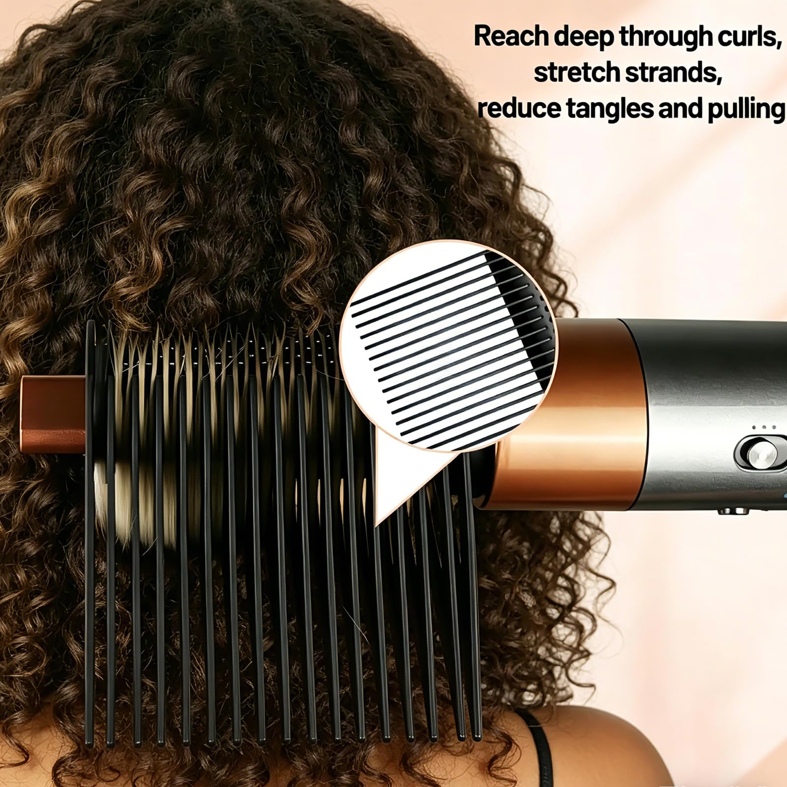 Peigne de tension à dents larges pour Dyson Airwrap HS01 HS05 HA08, poils latéraux rotatifs pour ajouter une tension supplémentaire à l'accès profond des racines avec flux d'air de précision