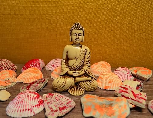 Miniatura 3 de Estatua de Buda de 4 pulgadas/Ídolo/Figura decorativa: mármol polivinílico con acabado de marfil antiguo. Ídolo de Buda de primera calidad en pose