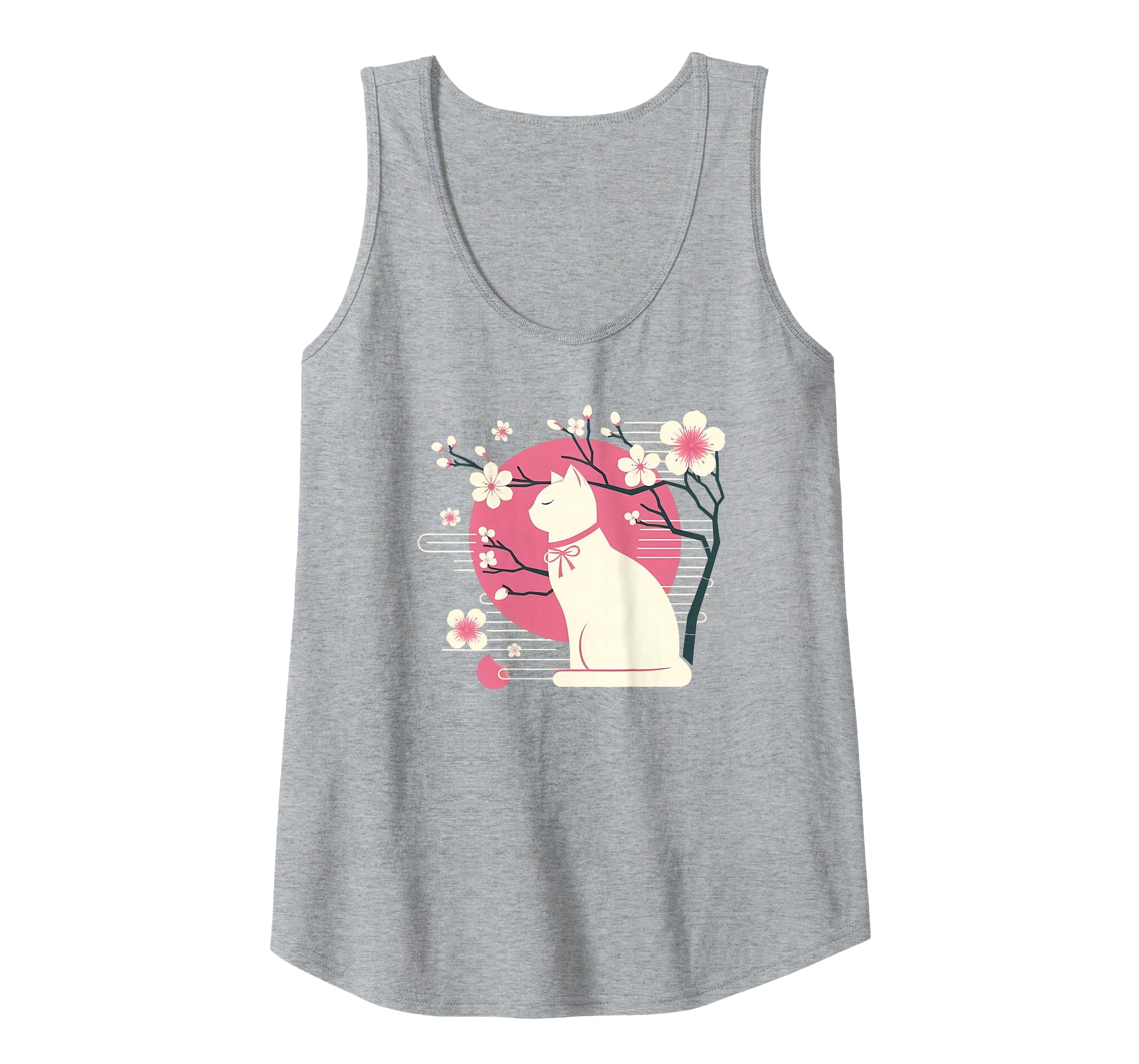 Spring Cherry Blossoms, Sakura with Cute Cat Tank Top