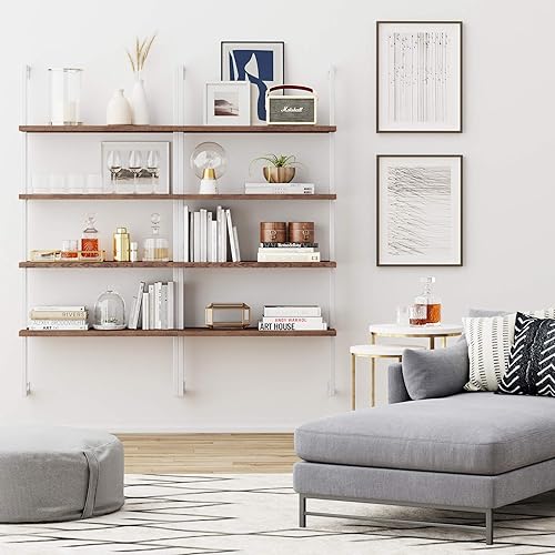 Vista 12 de Nathan James Theo 4-Shelf Bookcase, Floating Wall Mount Shelves with Natural Wood and Industrial Pipe Metal Frame, Nutmeg/Black