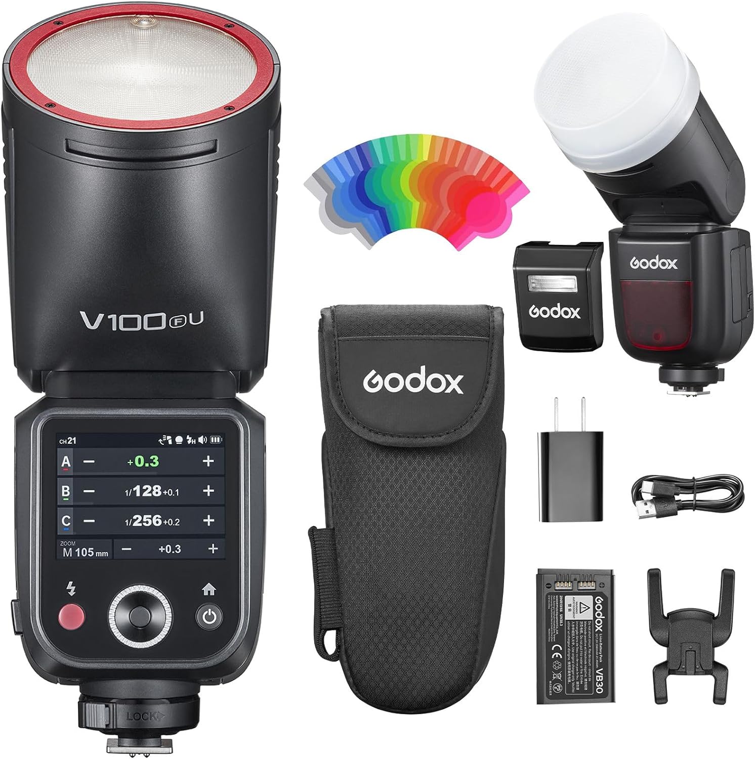 Godox V100F U Round Head Flash for Fuji – 100Ws TTL Speedlite with 2.4G Wireless, Global Shutter Sync 1/8000s, Touchscreen, Built-in Li-ion Battery, Diffuser Dome Accessories Kit (V100-F US Version)