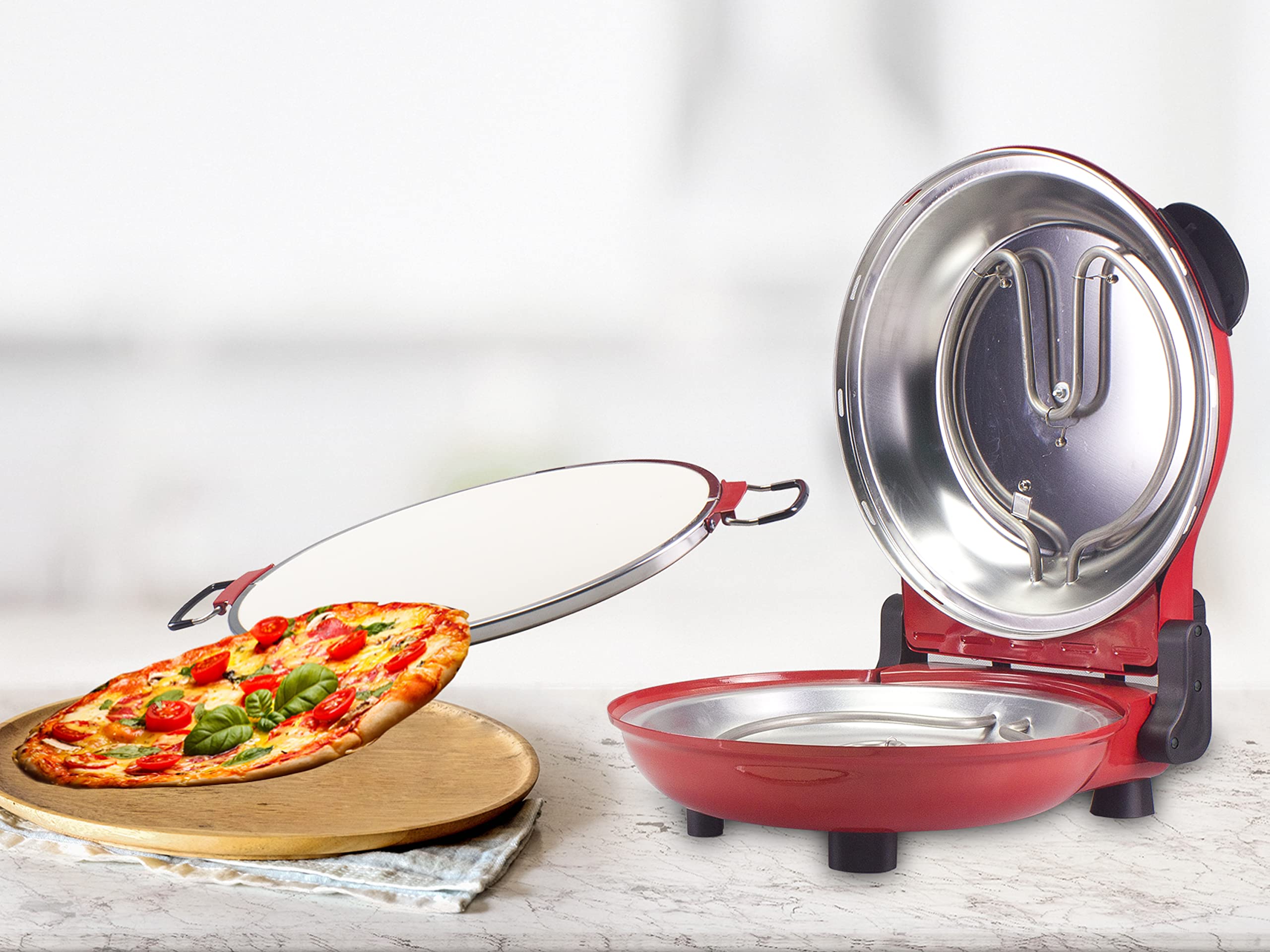 BEPER P101CUD300 Horno de Pizza con Placa Refractaria Extraíble - Horno de Pizza Eléctrico con 5 Planos de Cocción y Temporizador