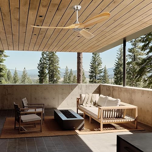 Miniatura 4 de Sofucor Ventiladores de techo de 60 pulgadas, sin luz, moderno ventilador de techo con control remoto, 3 cuchillas de madera, temporizador