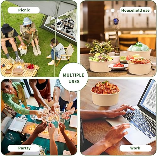 Miniatura 7 de Fniiva Paquete de 25 cuencos de ensalada de papel de 37 onzas con tapas transparentes y paquete de 25 cuencos de ensalada de papel desechables de 25