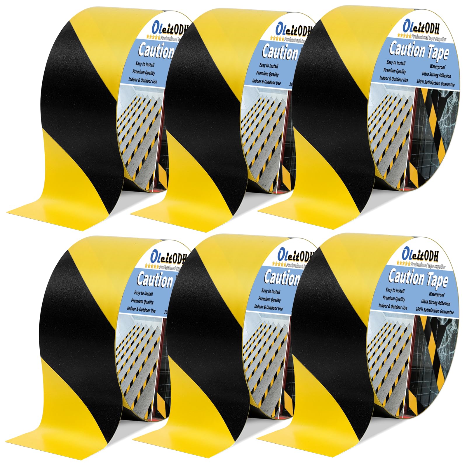 Hazard Safety Warning Stripe Tape 6 Pack, 2 Inch x 36 Yards Black & Yellow Caution Tape Roll Bulk Waterproof Barricade Hazard Tape Self-Adhesive Tape for Floor, Walls, Pipes, Equipment Marking