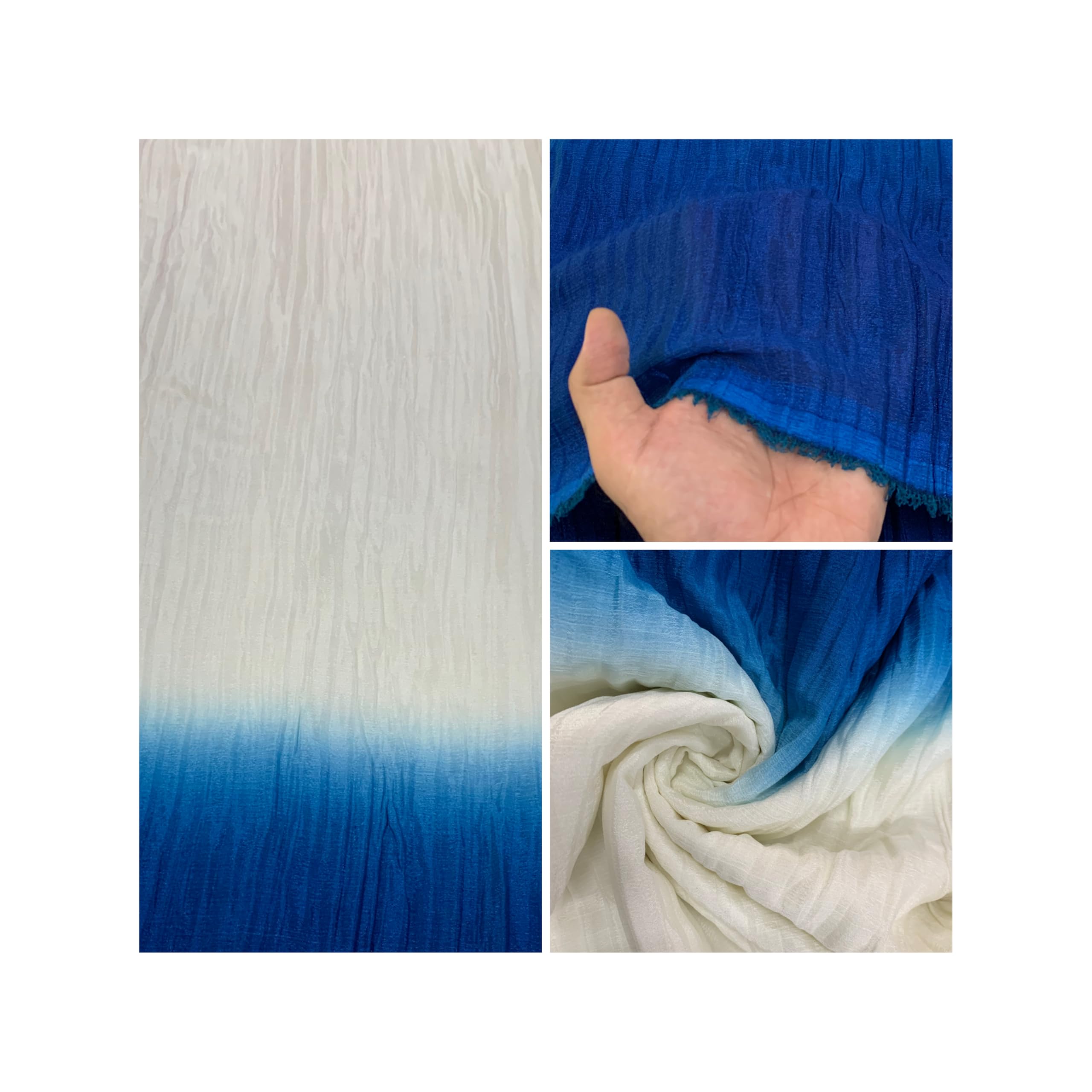 Crushed Shaded Chinon Fabric Material | Length:- 2/4/6 Meter Width:- 44 Inch | Unstitched Cloth | Cream Base | Colours:- Rani/Blue/Mehendi (Cream+Blue, 6 Meter)-image-12