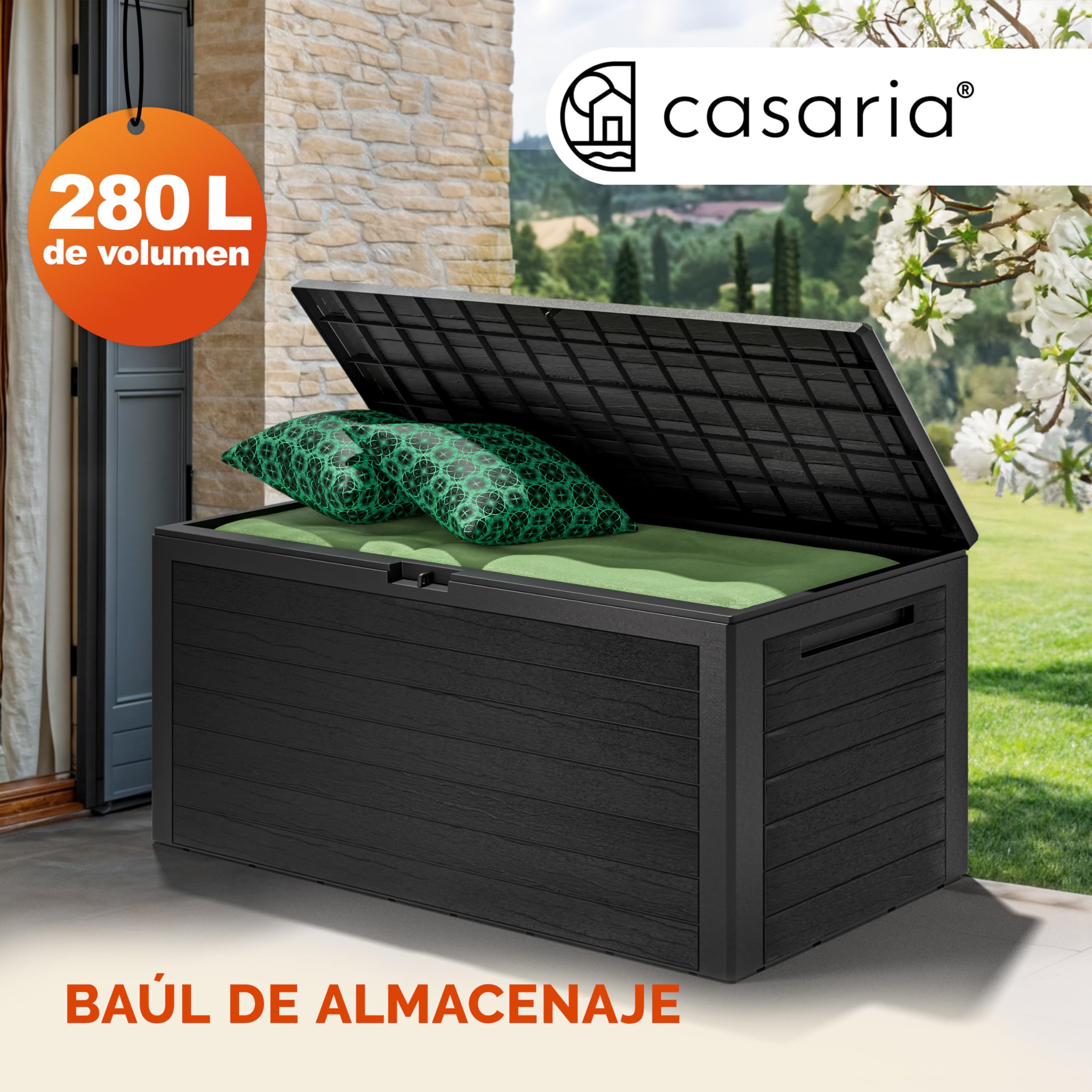 CASARIA® Baúl de Almacenamiento Arcon de Jardín Exterior Cofre de Cojines 280L 116x43x55cm Antracita