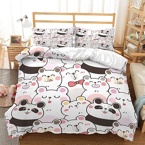 CVHOUSE Juego de ropa de cama Kawaii Panda tamaño individual, lindo juego Kawaii para niñas, niños y adolescentes, bonita funda de edredón suave, 1