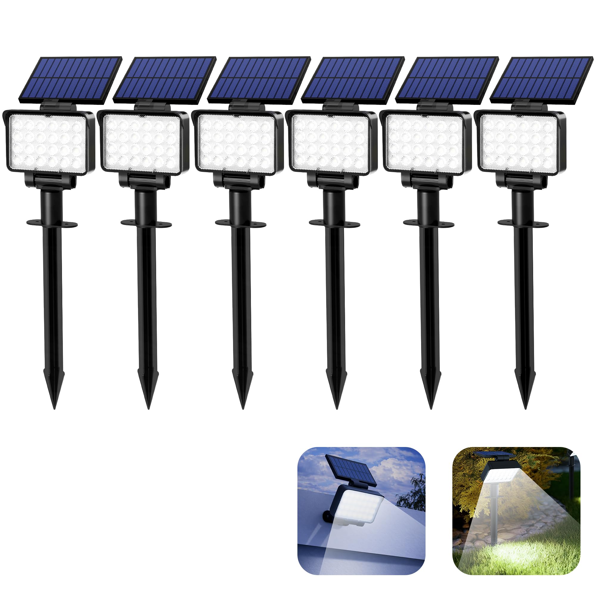 Solpex Solarne oświetlenie punktowe do użytku na zewnątrz, klasa wodoszczelności IP65, 24 diody LED, zasilane energią słoneczną reflektory do ścieżek, ogrodów, ogrodzeń (białe, 6 sztuki)