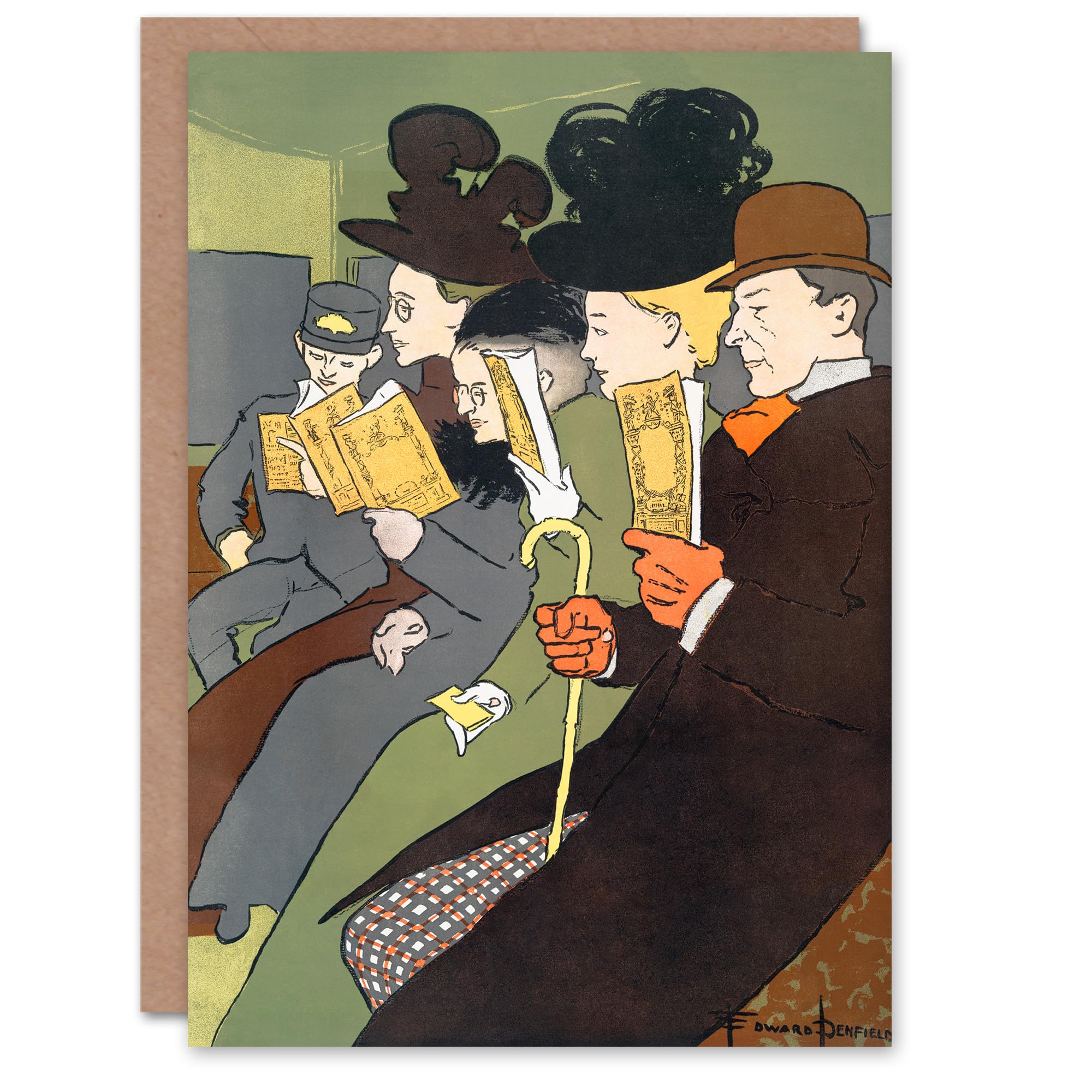 Artery8 Edward Penfield Art Card People Reading Magazine on Train