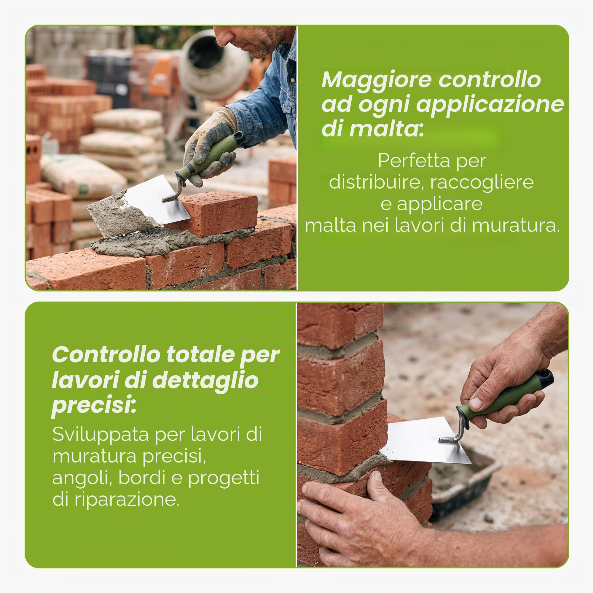 Colorus Set di 8 cazzuole da muratore e stuccatore in acciaio inossidabile, spatola liscia, spatola per gesso, tazza per stuccare