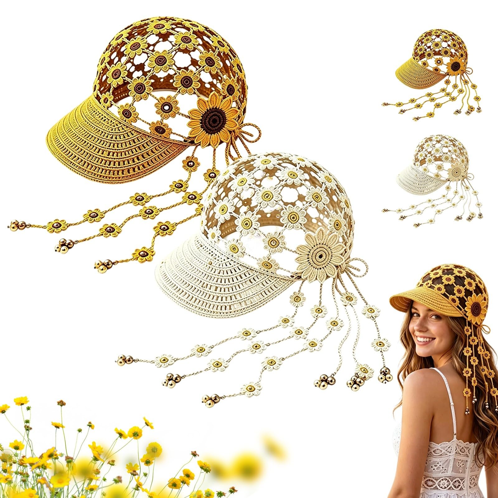 Gorra béisbol ahuecada girasol punto, sombrero sol bohemio transpirable