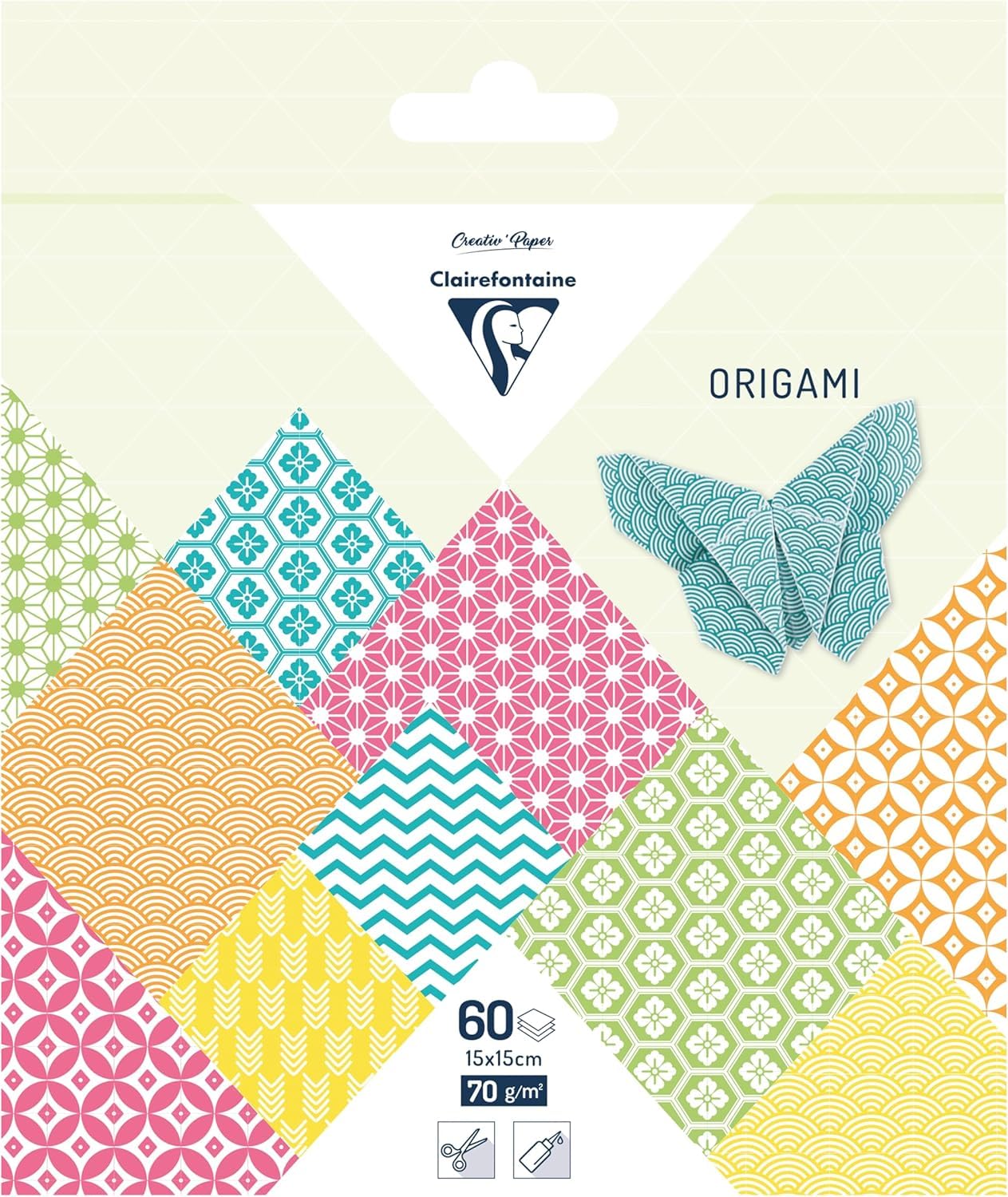 Clairefontaine 95635C - 60 Sheets Origami Paper 70gsm Summer Collection Format 15x15cm 30 AST Coloured Designs x 2 Creative Leisure Adults & Children