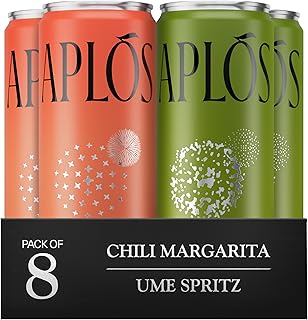 Aplós Canned Variety Pack of Non-Alcoholic Cocktails, Formulated with Adaptogens and Botanicals, Low Calorie, No Added Sugar Beverage (8 Pack, Ume Spritz & Chili Margarita)