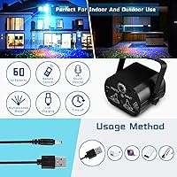 Vista 3 de Luces de fiesta para escenario de DJ Disco, proyector de luz láser LED RGB con flash estroboscópico activado por sonido y control remoto