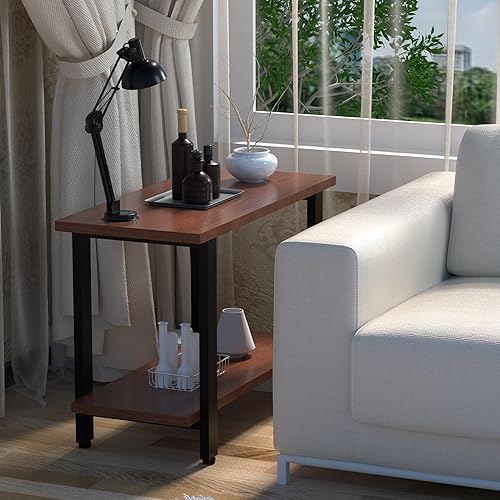 Miniatura 5 de CONSDAN Estantería de 2 niveles, mesa de sofá de madera maciza de álamo cultivada en Estados Unidos, estante de exhibición, estantería industrial,