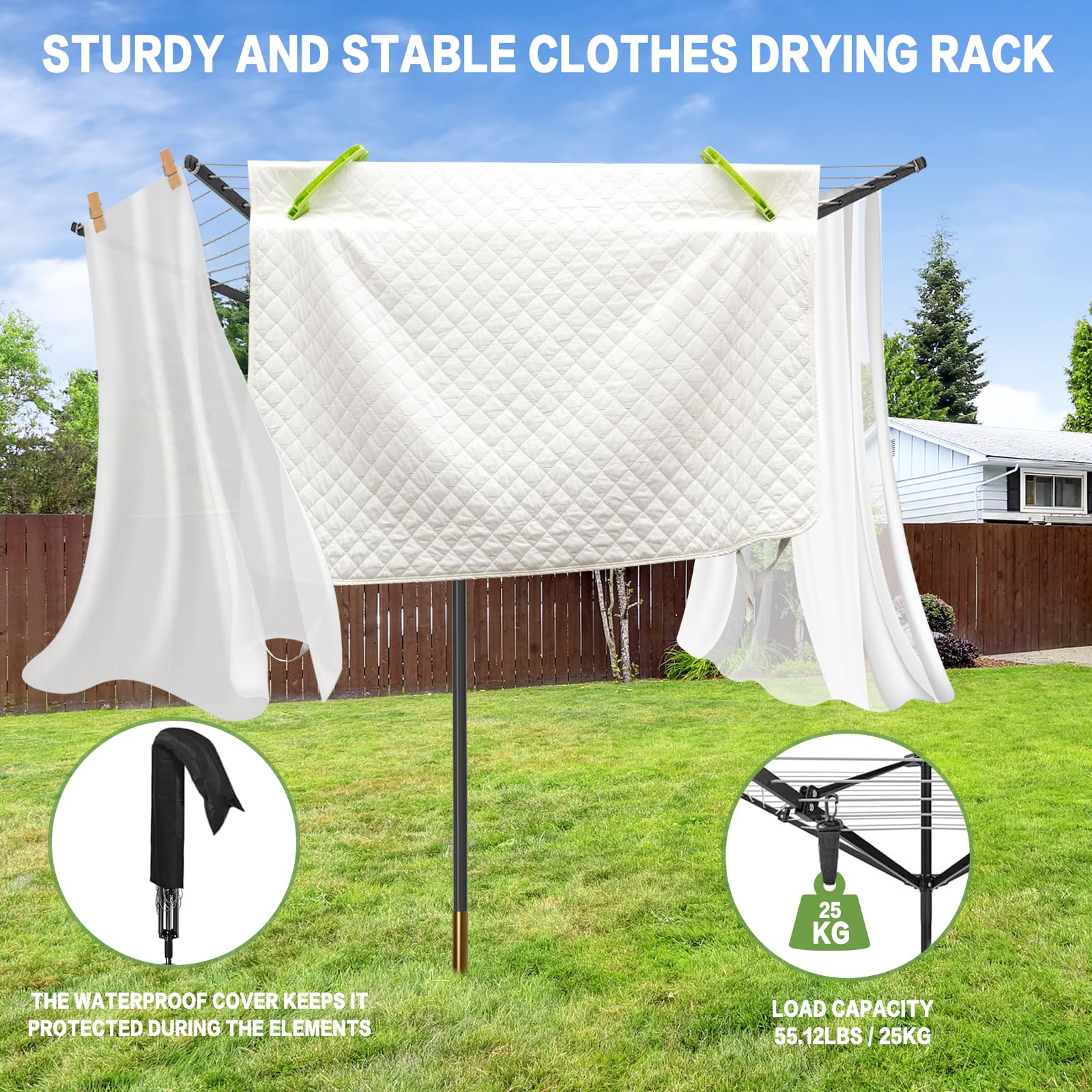 Clotheslines For Outside Outdoor Umbrella Clothesline, 165 Feet