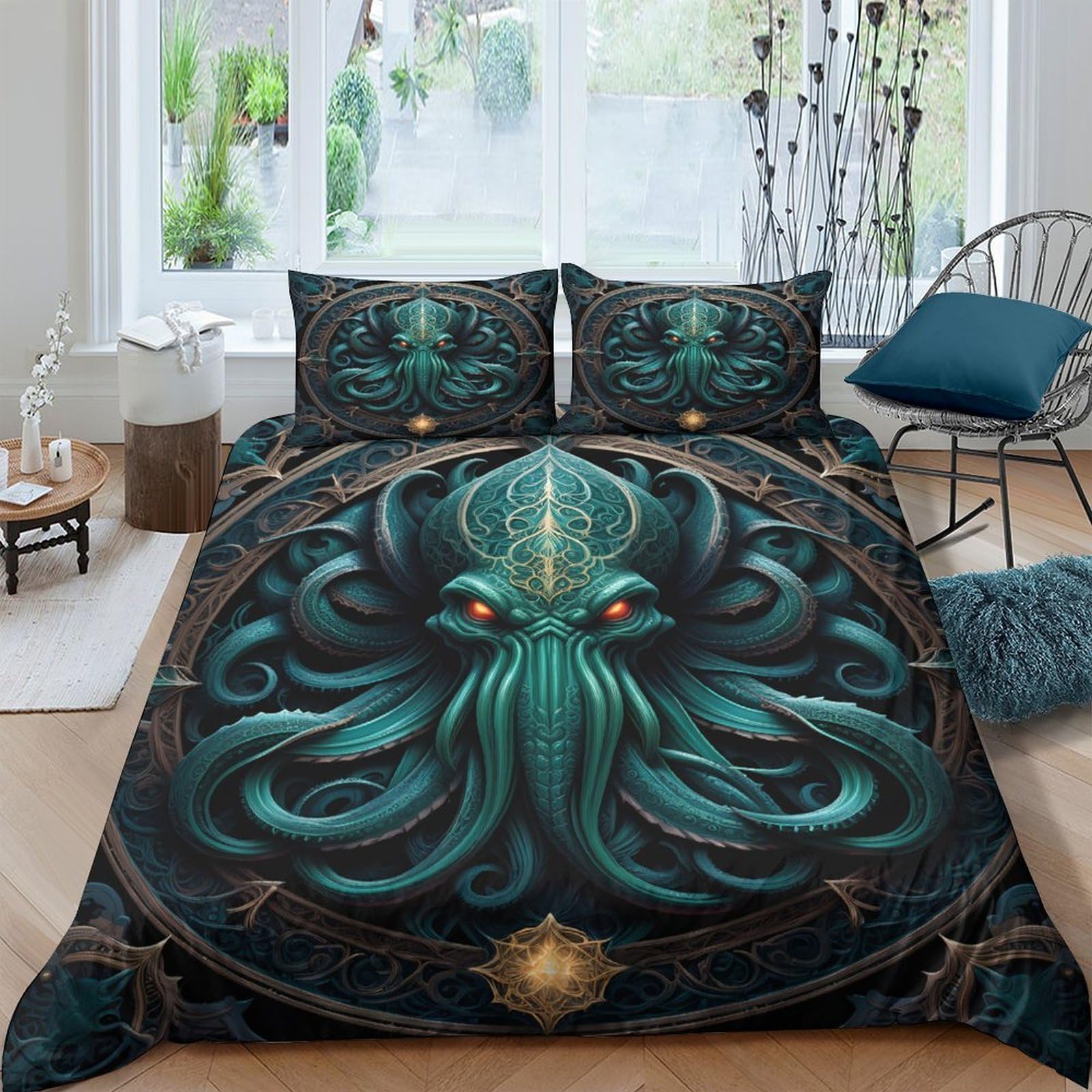 Ctjqhvkz Style-6 3D Printed Cthulhu Tentacle Fitted Sheet Microfiber Gothic Turquoise Octopus Bed Cover For Bedroom Dorm Decor Single（135X200cm）