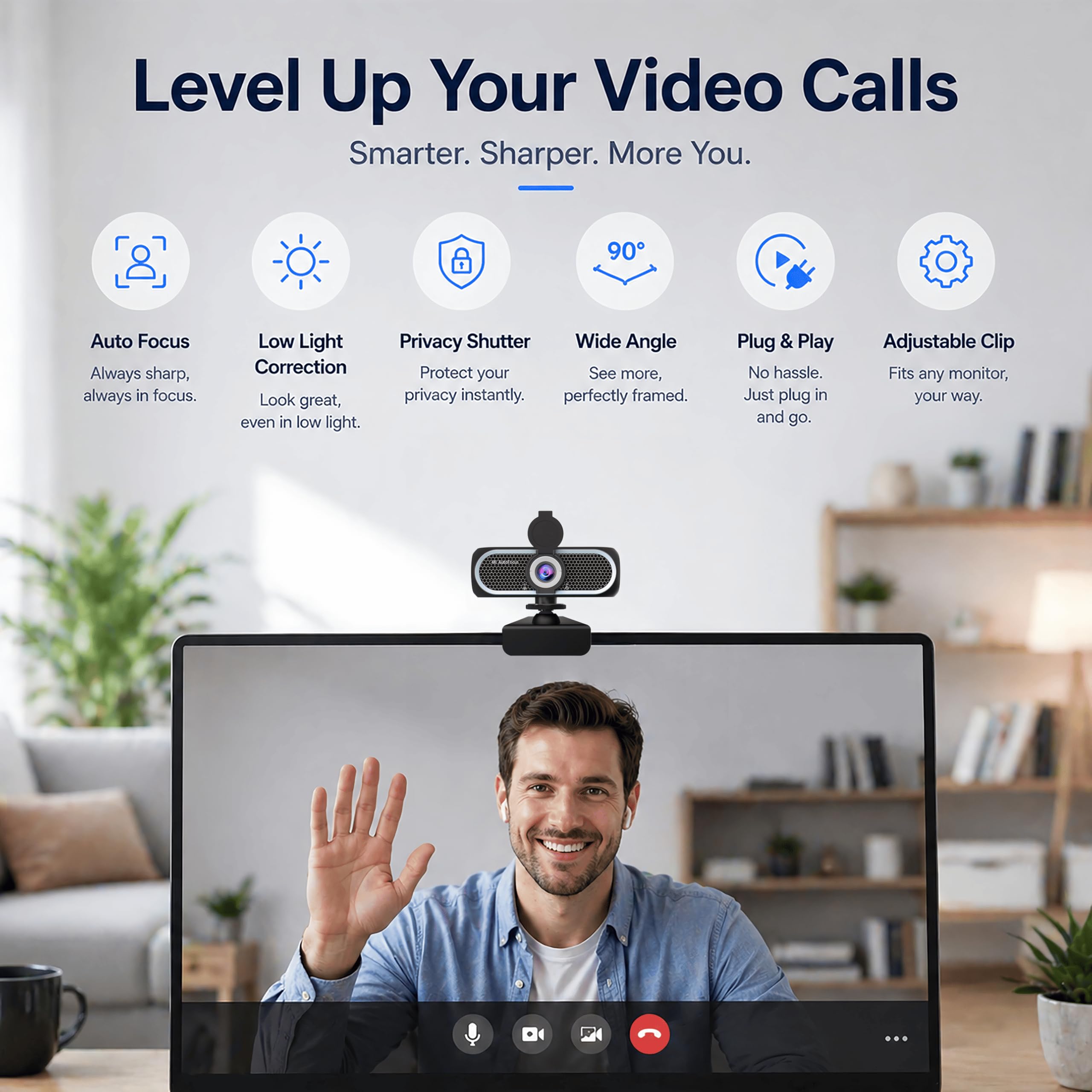 Cámara web de enfoque automático 4K para PC y portátil, cámara USB Plug & Play con micrófonos duales que reducen el ruido, mejora de poca luz, obturador de privacidad, compatible con trípode