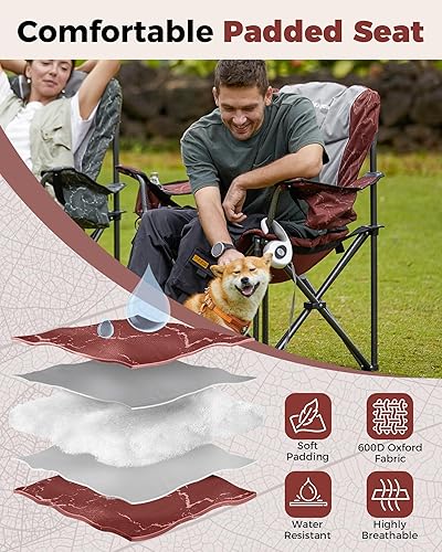 Miniatura 6 de KingCamp Silla plegable de gran tamaño, resistente 450 libras con mesa plegable de bambú, mesa de camping portátil de 4 pliegues con altura visual