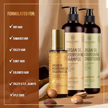 Argan Oil Shampoo and Conditioner Set (2 x 16.9 Oz) - MagiForet Organic Shampoo & Conditioner Sulfate Free - Soft & Smooth, Gentle on Curly & Color Treated Hair,For Men & Women (hair oil set)