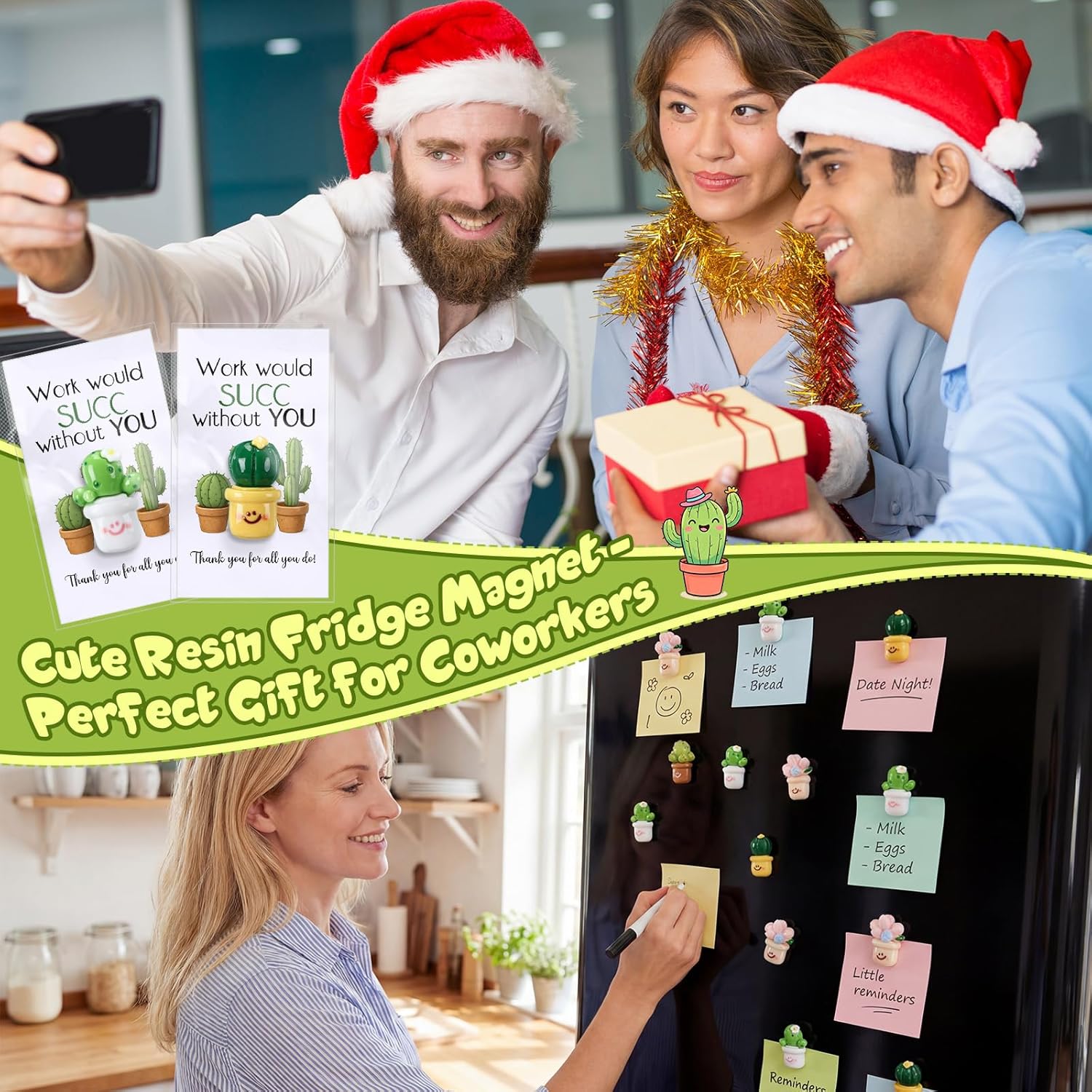 Bucherry 100 Set Employee Appreciation Gifts Bulk for Coworker Team Staff Thank You Gifts Cute Succulent Fridge Magnet with Thank You Card for Nurse Office Teacher Social Worker Volunteer Gift