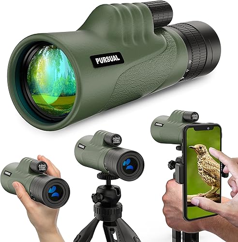 Pursual Telescopio monocular de alta potencia de 20 x 42 pulgadas con soporte para smartphone y trípode para adultos y niños lente FMC HD