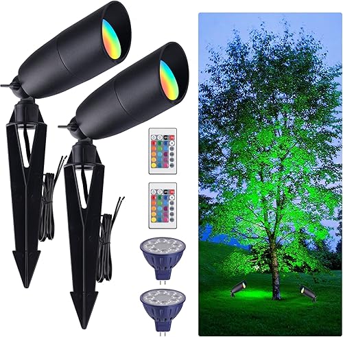 Miniatura 9 de Cheopha Iluminación de paisaje de bajo voltaje que cambia de color, 12 V, bombilla LED RGB MR16 reemplazable de 5 W, blanco cálido y 15 colores,