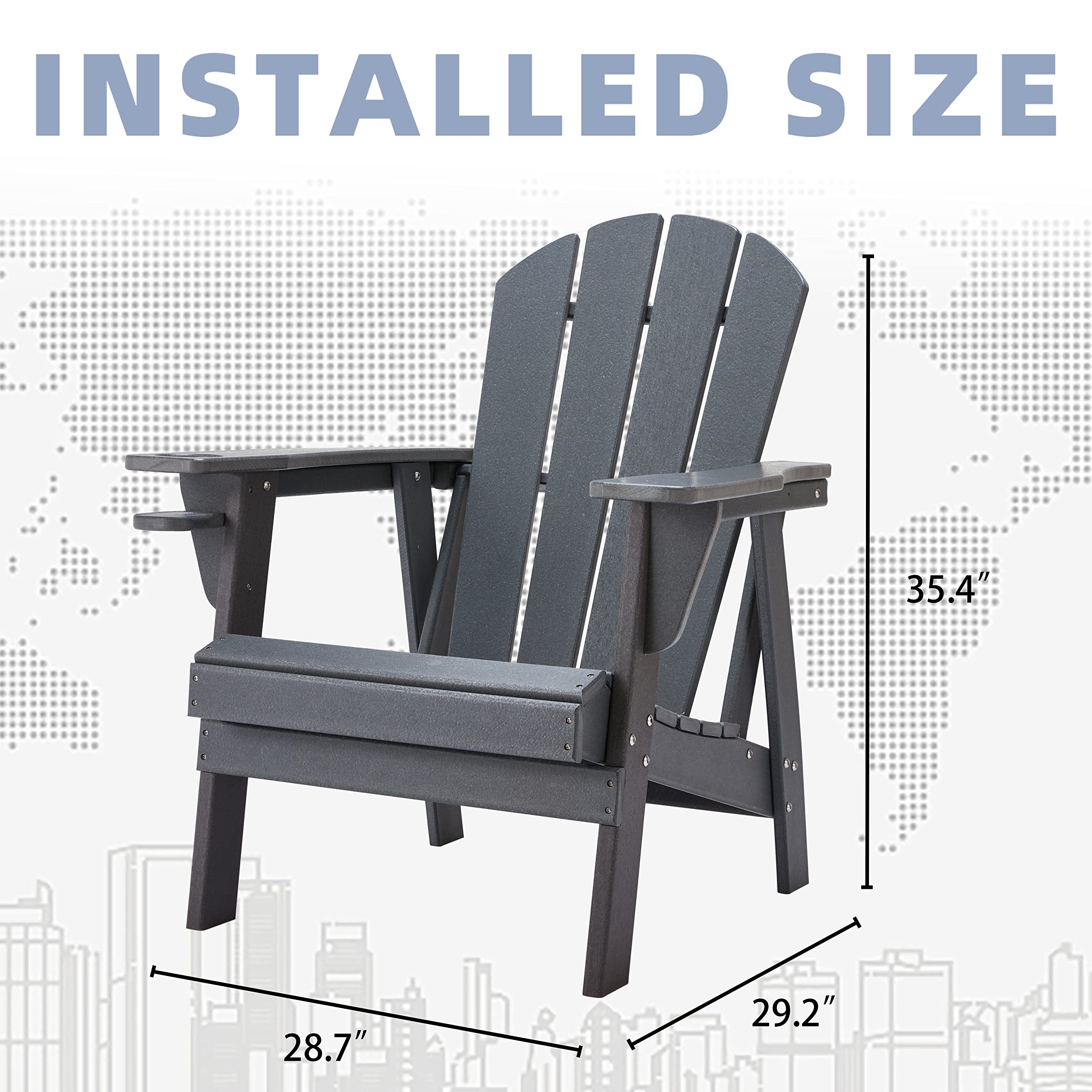 Restcozi Adirondack Chairs, HDPE All-Weather Adirondack Chair, Fire Pit Chairs (Traditional, Grey)