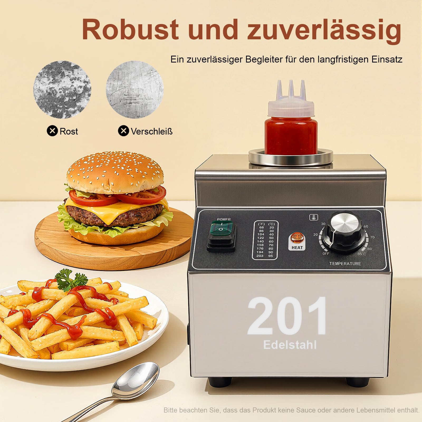 Scaldavivande elettrico per salse, 680 ml, bottiglia spremibile, controllo della temperatura 30-85 °C, dispenser per salse, scaldavivande, scaldavivande in acciaio inox, scaldavivande