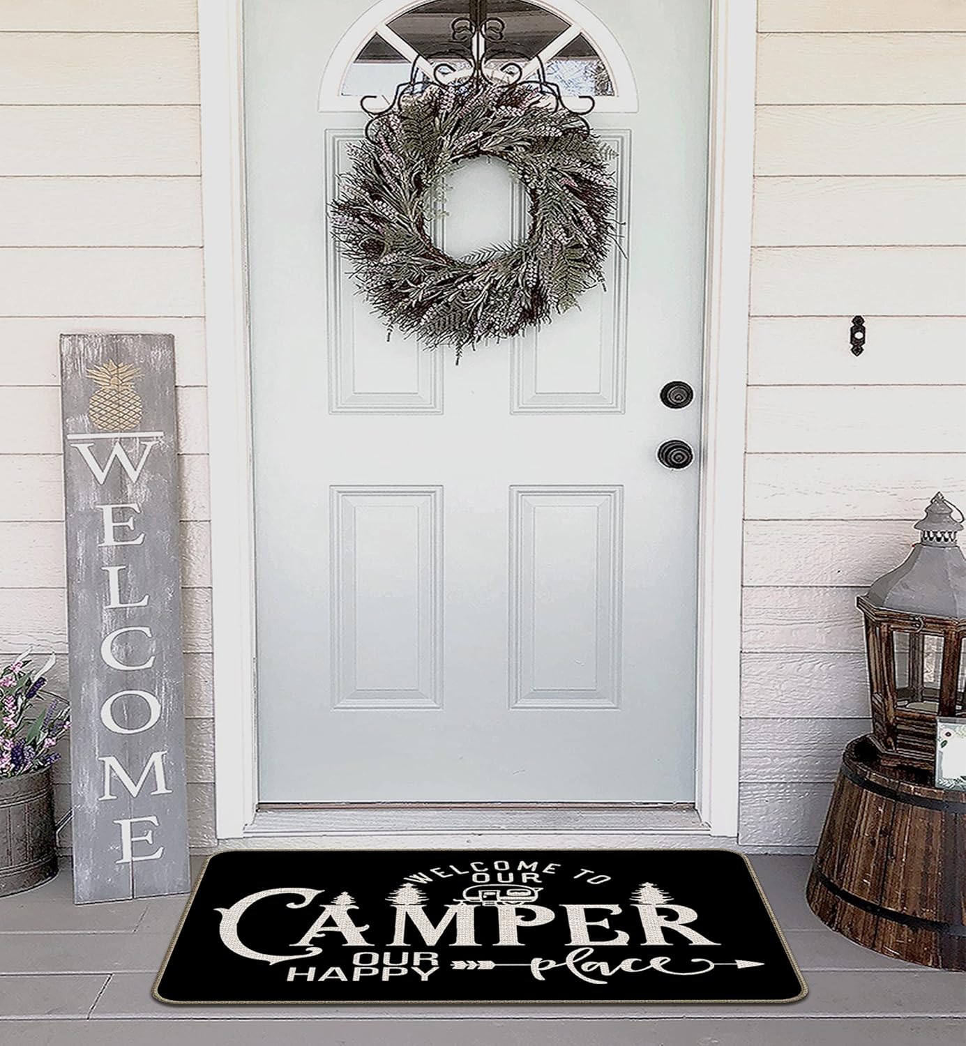 RV Welcome Mat - 30''x17'' Camper Rug, RV Decorations for Inside Camper, Black