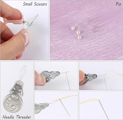 Miniatura 3 de MIDELONG Kit de costura en forma de corazón, mini kit de herramientas de costura portátil de viaje para principiantes, kit de reparación de costura