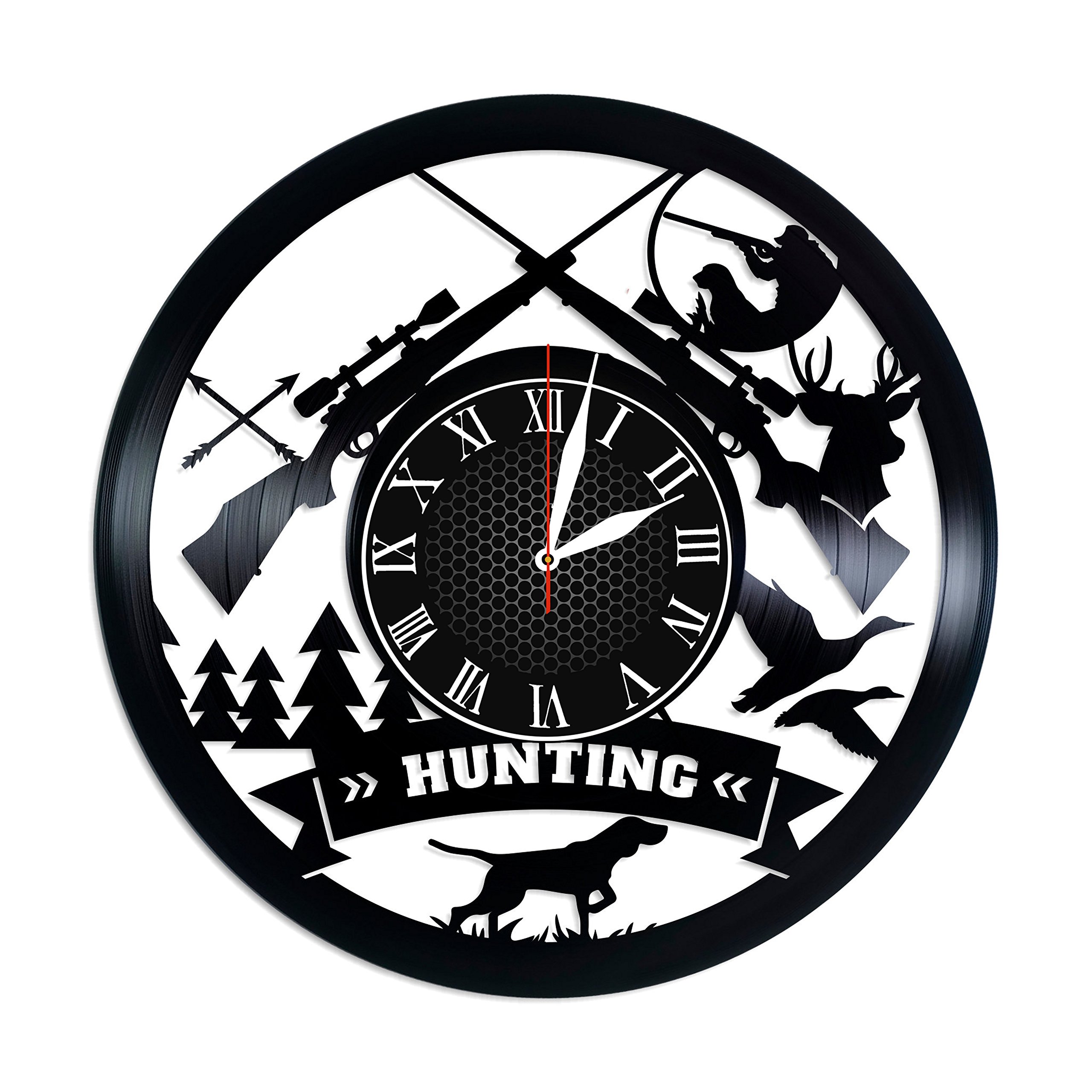 Krykavskyi Art Design Hunting Clock Hunting Vinyl Clock Home decore Hunting Gift idea Hunting Gifts for Men Hunting Decorations Hunter Wall Clock