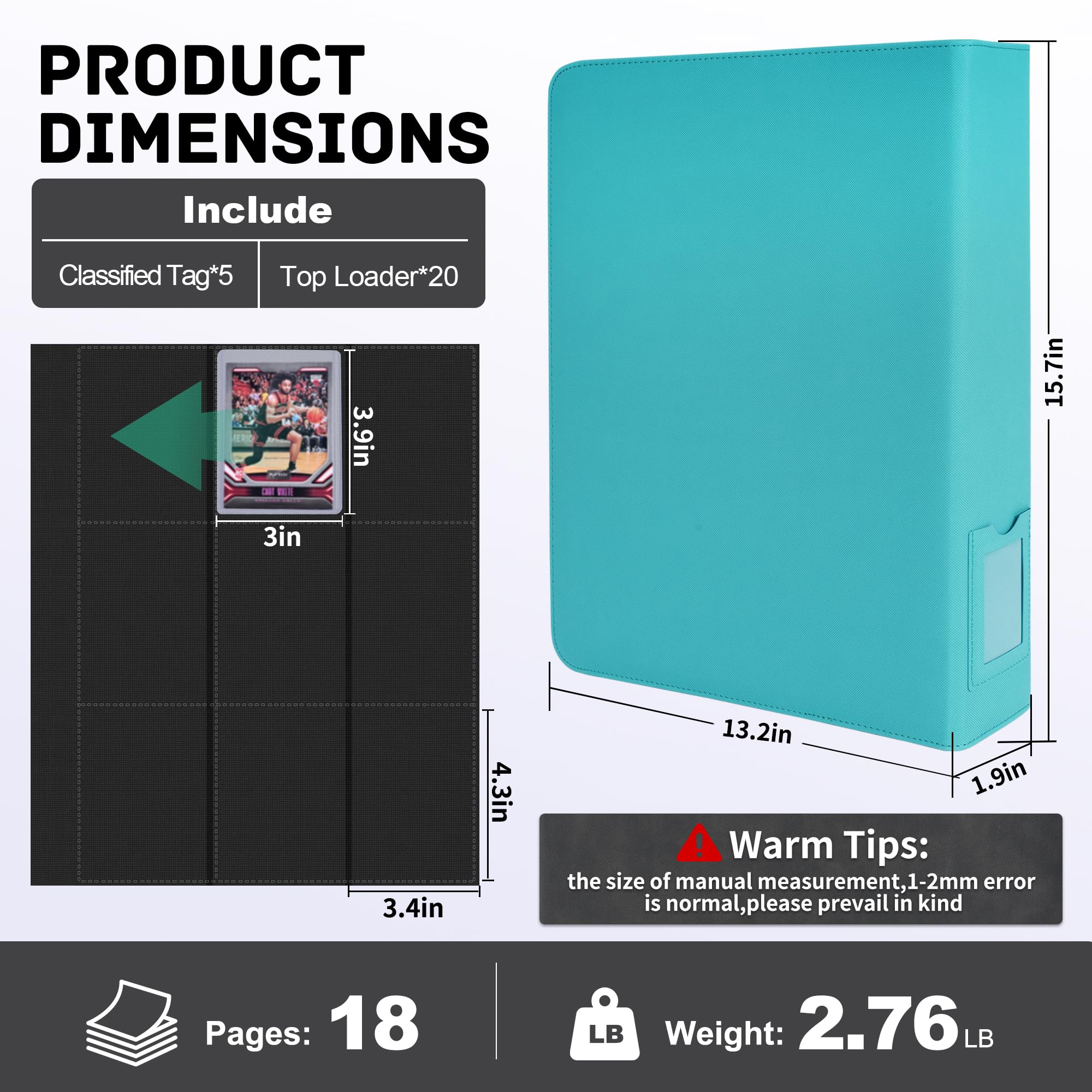 Amazon.com: ZLCA Top Loader Binder-9 Pocket, Hold 324 Cards，Trading Card  Binder Includes 20 Top Loaders, Top Loaders Binder for Sport Card, MTG, TCG  (Tiffany Blue) : Toys & Games