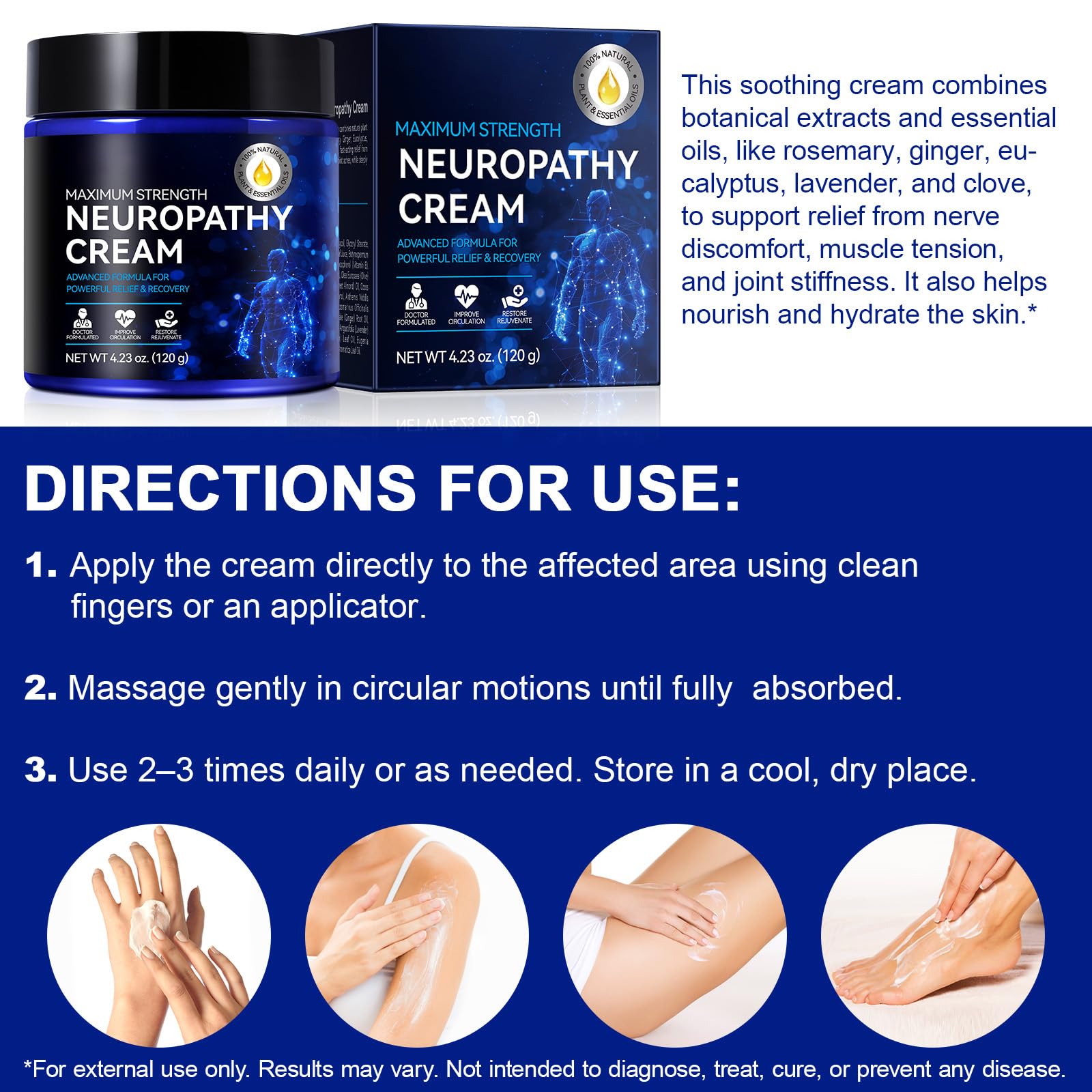 Neuropathie Relief Creme Extra Stärke Für Füße, Beine, Hände,Zehen Mit Natürlicher Kurkuma, 2 X 120G Ingwer - Muskel- Und Gelenkbeschwerden,Natürliche Muskelmassagecreme, Beruhigende Kribbeln