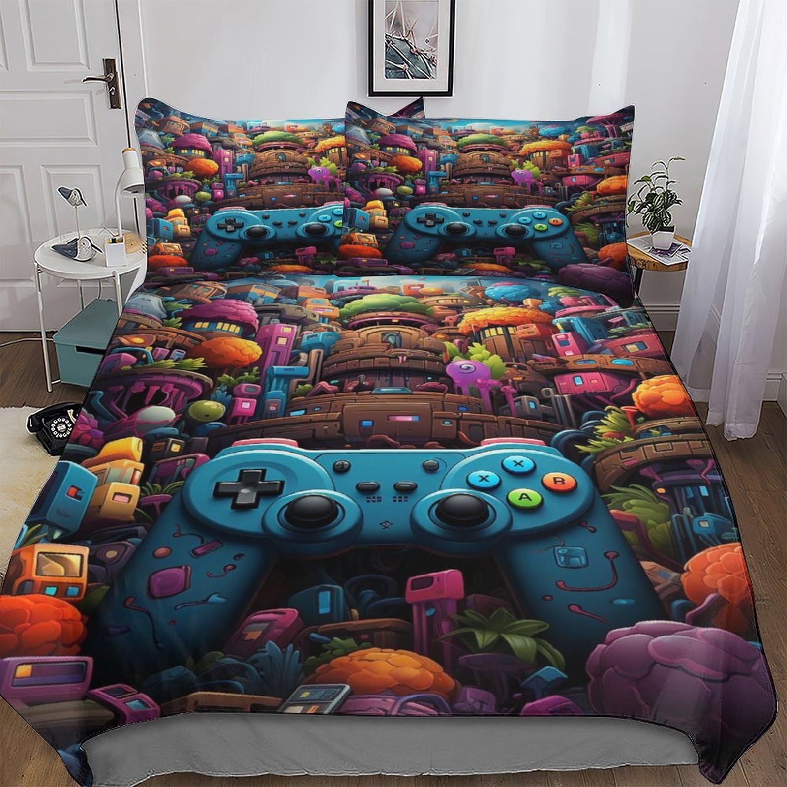 Housse de couette Game Controllers 3 pièces pour grand lit adulte confortable Enffourmis