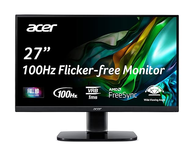 Acer KB272 Hbi 27" Full HD (1920 x 1080) Zero-Frame Gaming Office Monitor | AMD FreeSync Technology | 100Hz | 1ms (VRB) | Low Blue Light | Tilt | HDMI & VGA Ports,Black - 27-inch 100Hz