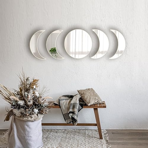 Miniatura 2 de 5 adhesivos de pared de espejo acrílico - espejos de fase lunar autoadhesivos - decoración bohemia para el hogar, sala de estar, baño, dormitorio