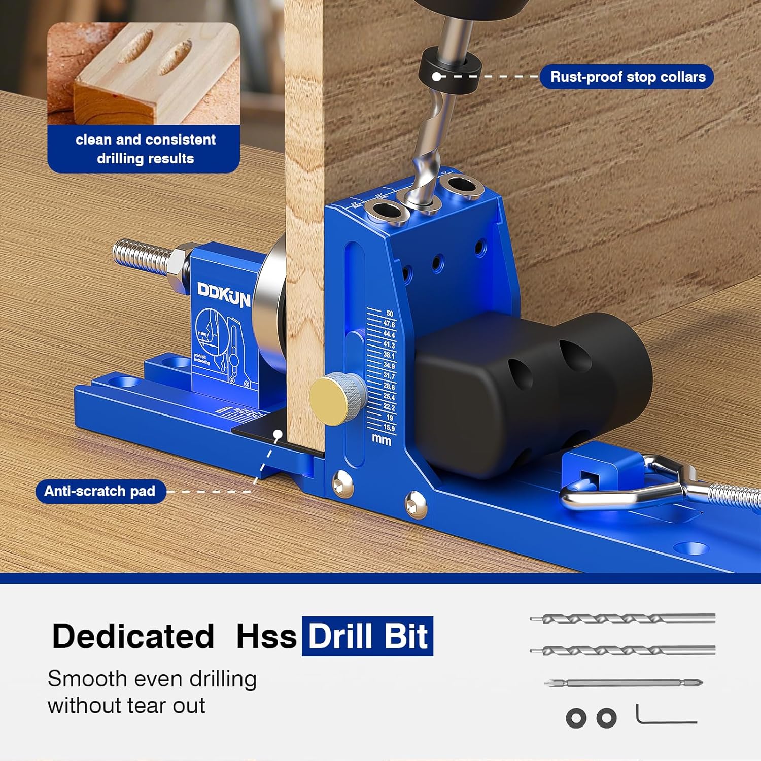 Pocket Hole Jig Kit, woodworking tools for Pocket Screw Jig System with Vacuum Adapter, Sharp and Durable 3/8" Titanium Drill Bits, Fits for DIY Carpentry Projects