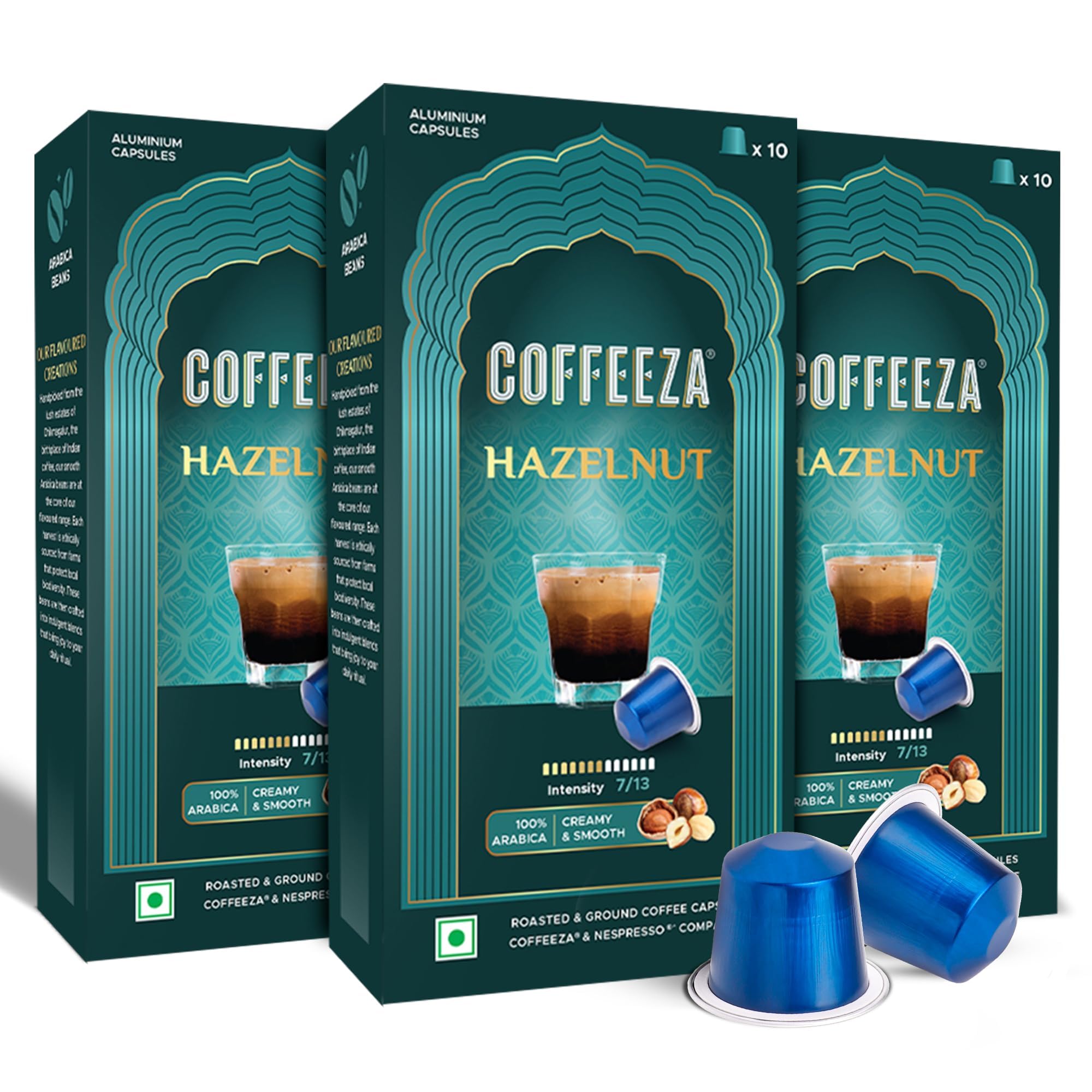 COFFEEZA Hazelnut Flavoured Aluminium Capsules, Intensity 7, Nespresso Compatible Pods Box Of 3 (30 Capsules)
