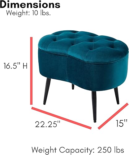 Miniatura 12 de BIRDROCK HOME Otomana de terciopelo oblonga copetuda, muebles de diseño moderno de mediados de siglo con patas de acero, suave, compacto, taburete