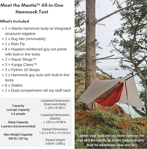 Miniatura 3 de KAMMOK Hamaca Mantis, para todas las estaciones, mosquitera, bolsa de almacenamiento, camping, actividades al aire libre, color verde pino
