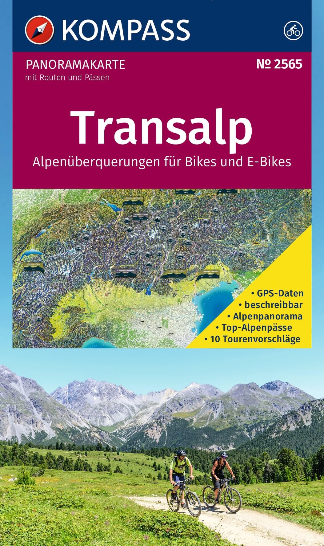 KOMPASS Radfernwegekarte Transalp Panoramakarte 1:2 Mio.: Alpenüberquerungen für Bikes und E-Bikes mit Routen und Pässen: 2565