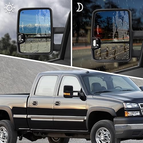 Miniatura 7 de HF Autoparts Espejos de remolque compatibles con Chevy Silverado 2003-2007, espejos de remolque GMC Sierra, par eléctrico calentado con luz de señal