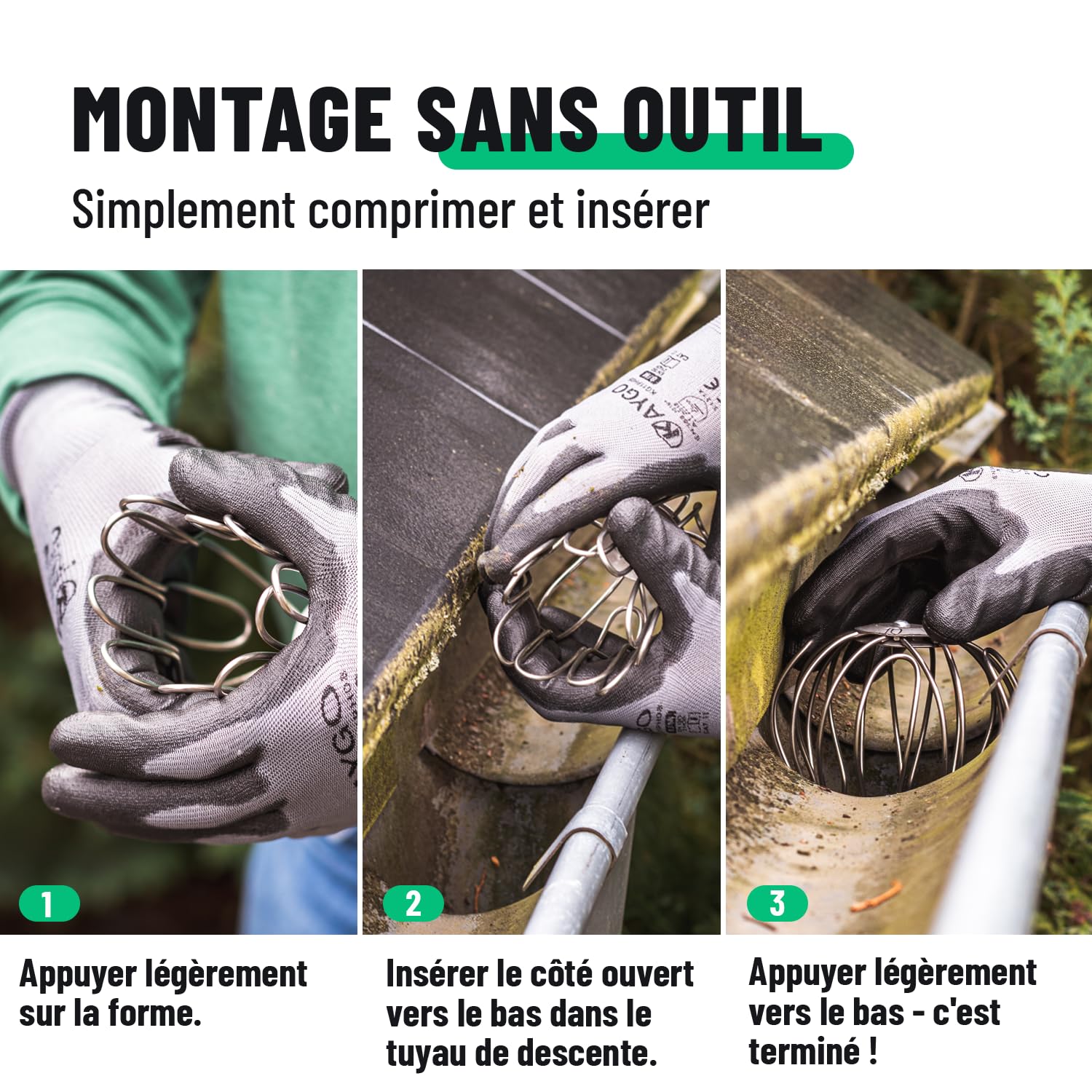 greate 2x Protection anti feuille gouttière en acier inoxydable, réglable de 87 à 100 mm - crapaudine de gouttière - filtre gouttiere, crepinette gouttiere