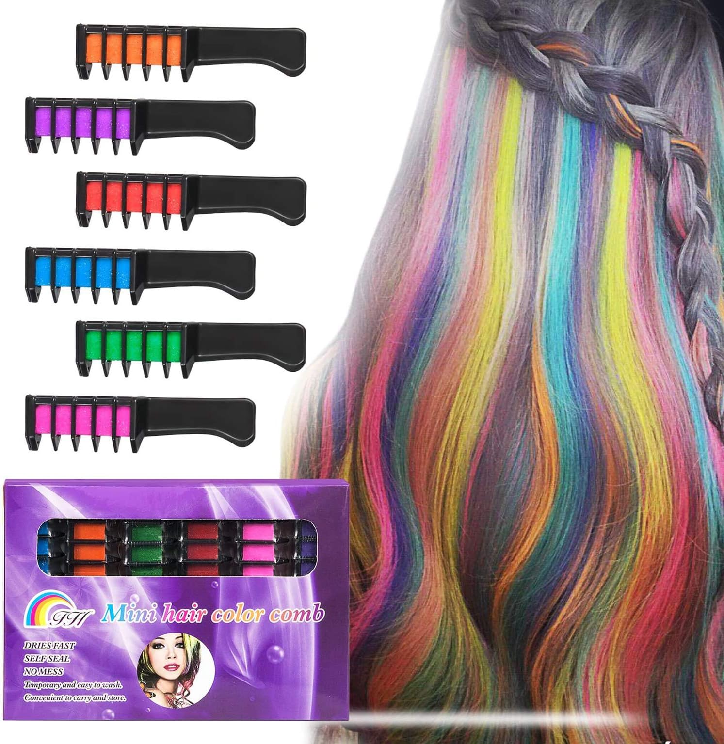 Dreamslink Washable Hair Color Chalk Comb, Temporary Hair Color Cream, Makeup Set for Girls - 6 Colors