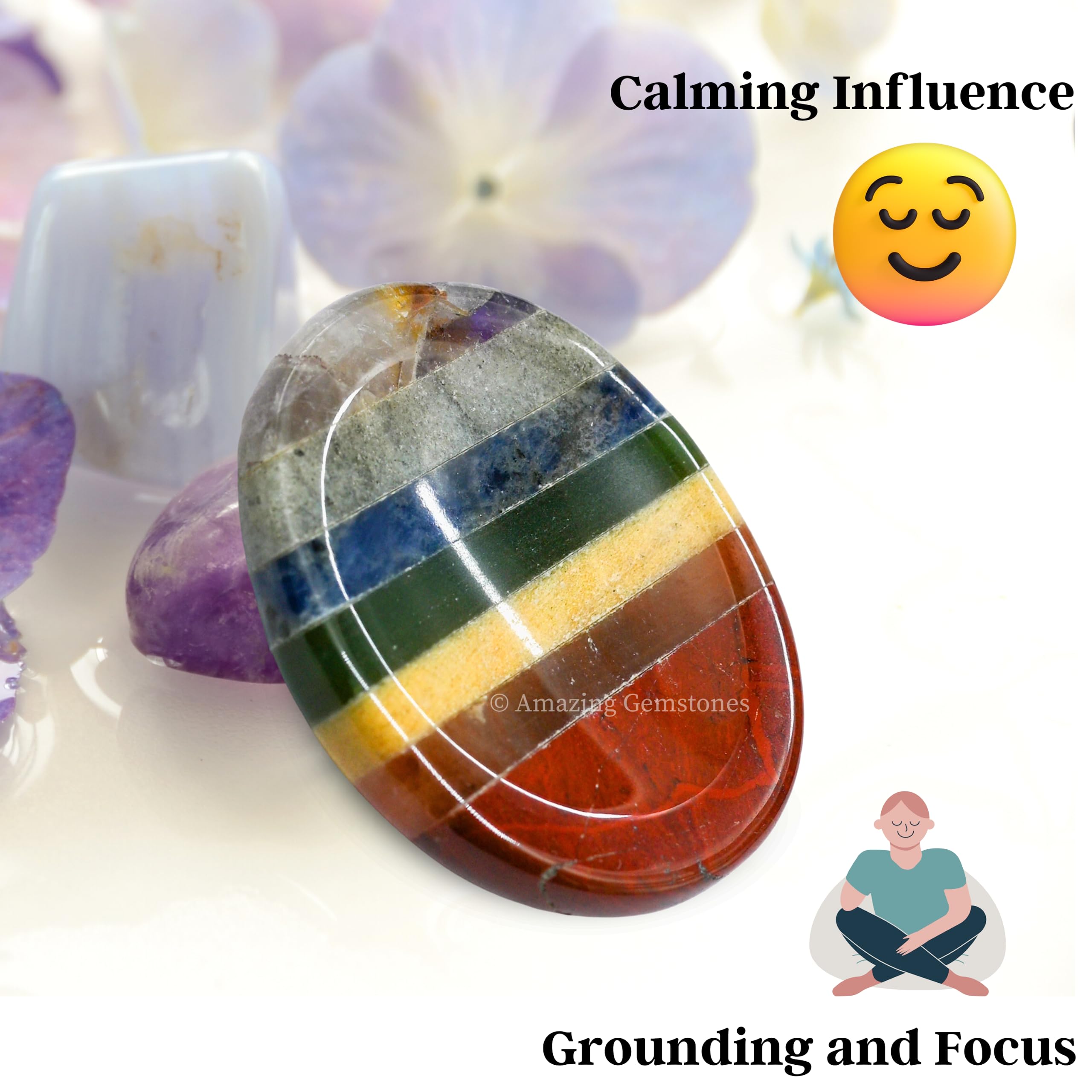 Amazing Gemstone Pietra di Preoccupazione per Il Pollice per la guarigione del Cristallo ~ Pietra cabochon Ovale ~ Pietra palmare Tascabile in Cristallo Naturale Facile da trasportare (7 Chakra)
