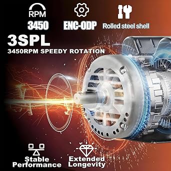 Kunray Air Compressor Motor, 3HP SPL Electric Motor, 56 Frame 3450 RPM,115/230V,18/9Amps Single Phase Motor, 5/8 Keyed Shaft, 1.88 Shaft Length 60 HZ,CCW Rotation